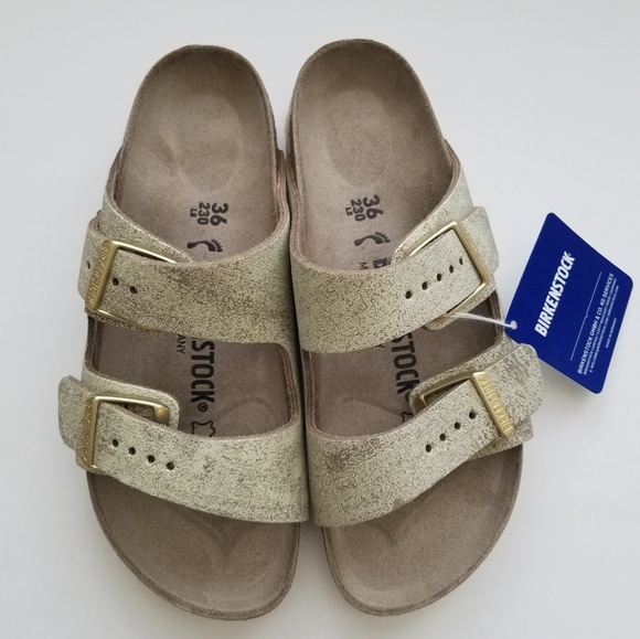 birkenstock gizeh washed metallic cream gold